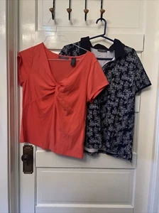 Lot Women's XL Short Sleeve Tops Blue And Orange Liz Claiborne Collar And Tee - Picture 1 of 5