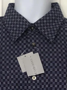 GEOFFREY BEENE NWT Navy White Geometric Cotton Poplin L, 16-16½ - Picture 1 of 8