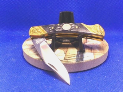 Classic Pocket Knife Black Bone Handles Lockback German Blade Fancy Bolsters, 3" - Image 1 of 4