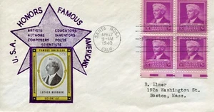EDSROOM-A10 FDC 1940 SCOTT#876 3c Luther Burbank FA SERIES CACHET MAKER? - Picture 1 of 1