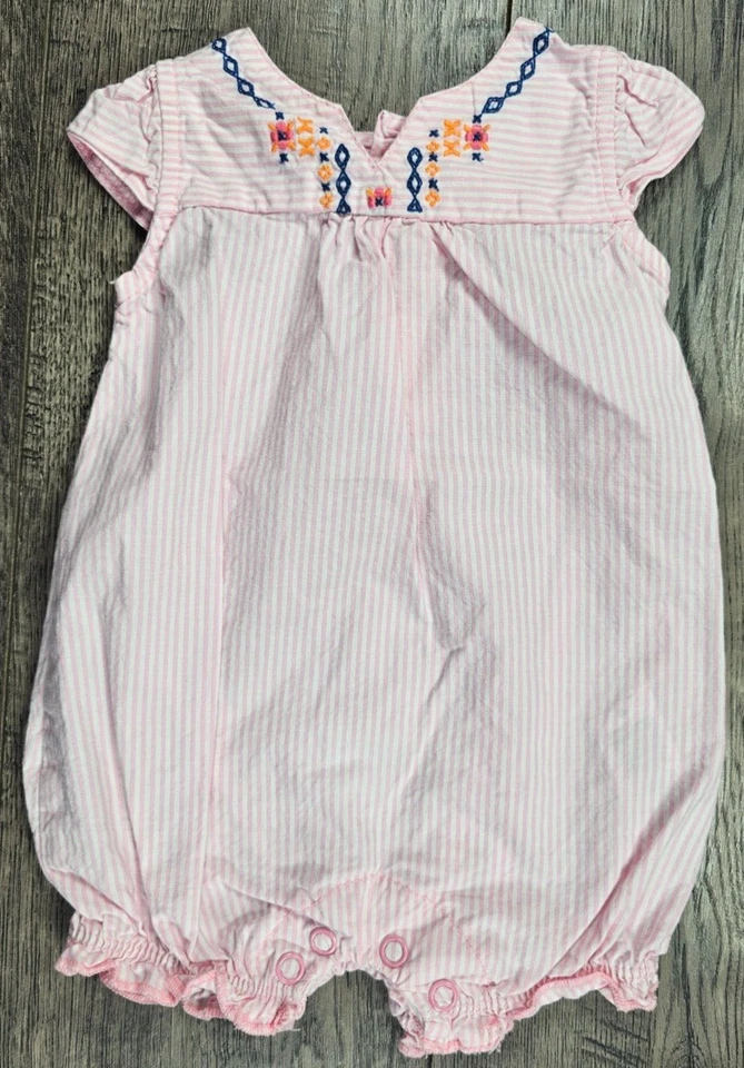 Baby Girl Clothes Just One You Carter's Newborn Pink Striped Flower Romper - Image 1 of 3