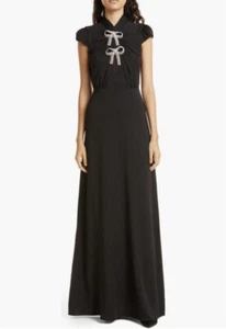 NWT $585 Self-Portrait Crystal Bow Cutout Stretch Crepe Gown, BLACK, size 6! - Picture 1 of 5