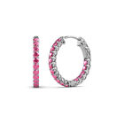 Pink Tourmaline Inside-Out Womens Hoop Earrings 0.64 ctw 14K Gold JP:137824
