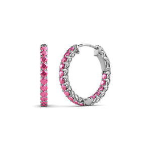 Pink Tourmaline Inside-Out Womens Hoop Earrings 0.64 ctw 14K Gold JP:137824