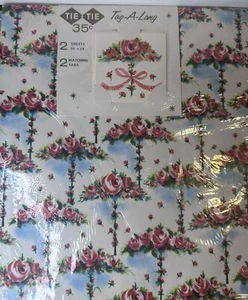 Etiqueta de papel de envolver de corbata de colección larga 20 x 29 rosas rosadas floral artesanía victoriana - Imagen 1 de 2