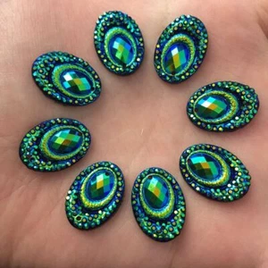60pcs Oval Peacock Eye Resin Flatback Rhinestone Scrapbooking Wedding Decoration - Picture 1 of 13