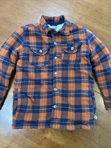 Tommy Bahama Boys Flannel Shacket Size L 10/12 Orange Plaid Sherpa Lined - Picture 1 of 16