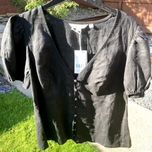 BODEN fitted V-neck 100% linen Top size 10 black colour T1160 b33a .,.-., - Picture 1 of 5
