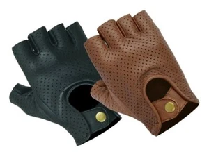 REAL LEATHER FINGERLESS GLOVES BIKERS FULL TRAINING CYCLING GYM WHEEL CHAIR USE - Picture 1 of 8