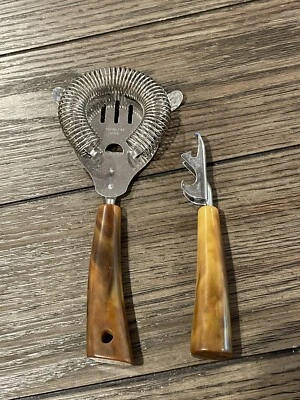 Vintage Bar Cocktail Drink Ice Strainer & Opener Pearl Bakelite Handle — 第 1/4 张图片