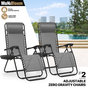 2 Pcs Foldable Zero Gravity Chair Outdoor Beach Recliner Portable Lounge Chaise - Picture 1 of 12