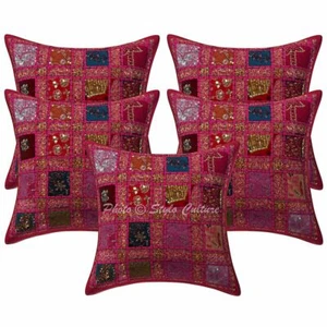 Bohemian Living Room Sofa Cushion Covers 16 x 16 Sequins Patchwork Set Of 5 - Picture 1 of 3