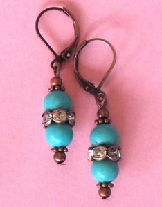 Blue HOWLITE Crystal RING earring LEVERBACK handcrafted Copper - Picture 1 of 5