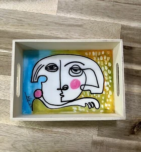 Coffee Tray Original Painting Acrylic with Resin Wooden Cuban Art by LISA. - Picture 1 of 3