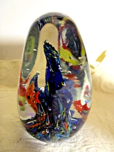 Vintage 4" Murano Tear Drop Glass Paperweight Multicolor Fish Aquarium- - Picture 1 of 4