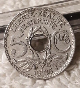 1935 France 5 Centimes, Copper-Nickel Coin , Small French Coin - Picture 1 of 11