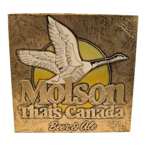 VINTAGE MOLSON "THAT'S CANADA" BEER AND ALE TIN & MICABOARD SIGN - Picture 1 of 2