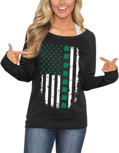 Women'S St. Patrick'S Day Green Long Sleeve Sweatshirt Funny Casual Irish Shirt - Picture 1 of 12
