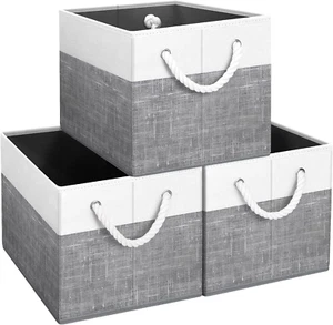 Foldable Storage Bins 3-Pack - Organize Toys, Books & More, White & Grey - Picture 1 of 12