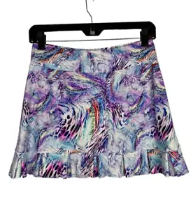 TZU TZU Sport abstrakter Druck Samba-Rock Größe S Rüschensaum Leopard weiß lila - Bild 1 von 11