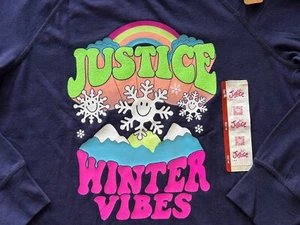 NWT Justice Girls Size M 10 Graphic Raglan Tee Winter Vibes, Snowflakes, Glitter - Picture 1 of 14