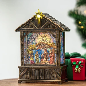 Christmas Snow Globe Lantern Indoor Decor,Christmas Nativity Scenes Manger for X - Picture 1 of 6