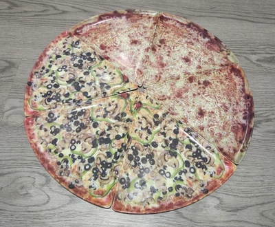 Vintage Hartplastik Pizza Party Teller 8er Set - Volle Pizza 6 Stück plus 2 - Bild 1 von 4