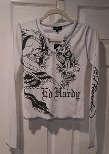 Camisa para mujer Ed Hardy manga larga talla M blanca - Imagen 1 de 4