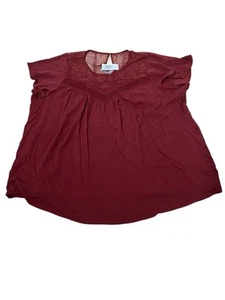 TORRID NWT CRINKLE GAUZE FLUTTER SLEEVE LACE MIX TOP Madder Brown Sz 3/ 22-24 3x - Picture 1 of 7