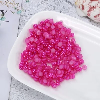 2000 Hot Pink  Acrylic Half Pearl Bead 4mm Flat Back Scrapbook Flatback Nail Art - Image 1 of 4