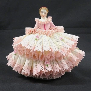 Estatuilla muñeca de encaje de porcelana irlandesa Dresden rosa Pamela - Imagen 1 de 10