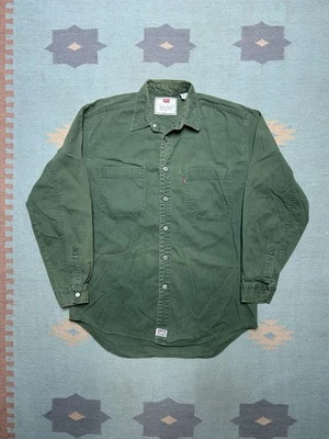 Vintage Levi’s long sleeve shirt metal button army green denim red tab medium - Image 1 of 4