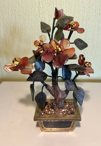 Vintage Hong Kong Jade & Quartz Bonsai Tree on Stone And Metal Base - Picture 1 of 8