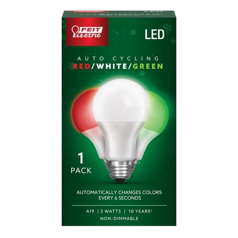 Feit Electric A19 E26 (Medium) Auto Cycling LED Bulb Green/Red/White 2 W 1 pk - Image 1 of 1