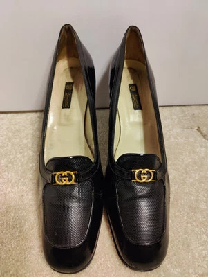 Vintage Women’s Gucci Monogram Heels | 1970s | Black Leather US Size 8.5 - Image 1 of 4