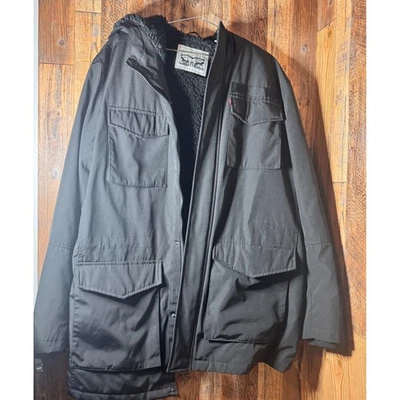 Levi Strauss & Co. XXL черный шерпа с подкладкой с капюшоном военного стиля пальто куртка - Изображение 1 из 4