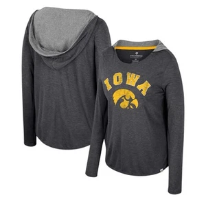 Women's Colosseum Black Iowa Hawkeyes Distressed Heather Long Sleeve Hoodie Sm - Picture 1 of 4