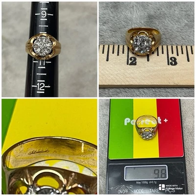 Anillo Cluster Redondo Piedra Transparente Acabado Oro Amarillo 18K HGE Para Hombre Talla 10.25 Foto 1 de 4