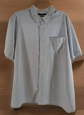 Men's Perry Ellis Stretch Button Up Shirt Short Sleeve XXL Seersucker Soft Blue - Image 1 of 4