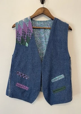 Mujer Vintage Hecho a Mano Cottagecore Denim Mejor Reversible Grannycore Extravagante XL Foto 1 de 4