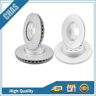 Front Rear Slotted Brake Rotors For 2010 - 2017 Audi A3 Volkswagen Beetle Golf - Изображение 1 из 4