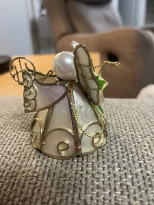 Capiz Shell Gold Tone Wire Angel Playing Trumpet Christmas Ornament - Picture 1 of 6