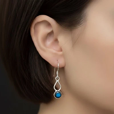 Pendientes colgantes colgantes de plata de ley con piedras preciosas de labradorita natural para dama Foto 1 de 4