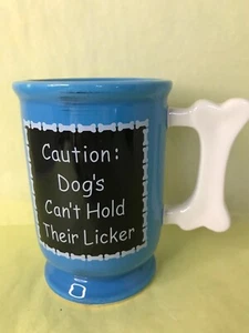 Caution Dog's Can't Hold Their Licker Turquoise Black White Coffee Mug - Picture 1 of 2
