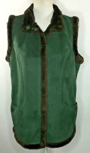 Denim & Company Damen Größe Small grün Wildlederimitat Weste braun Fellfutter Druckknopfleiste - Bild 1 von 7