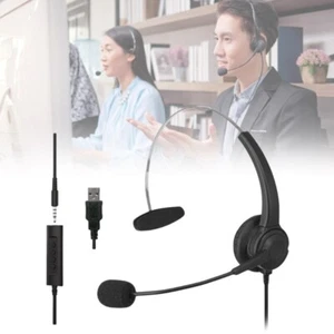 USB 3.5mm Telephone Headset Microphone Noise Cancelling Headphone Call Center - Picture 1 of 10