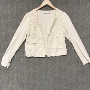 Chicos Jacket Womens 0 Size Small Beige Open Front Crochet Floral Stretch - Picture 1 of 11