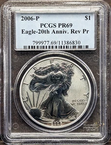 2006 SILVER EAGLE Dollar PCGS PR 69 Eagle 20th Anniversary Reverse Proof - Picture 1 of 4