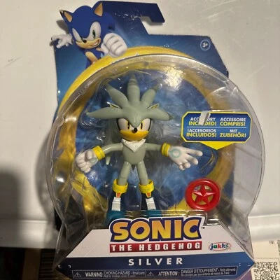 "Figura de acción plateada de 4"" con anillo de estrella roja Sonic The Hedgehog Jakks Pacific rara" Foto 1 de 4