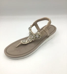 Cushion Walk Womens Nude Faux Leather Low Heel Toe Post Sandals Size UK 9E New - Picture 1 of 8